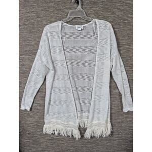 Doly California Eyelash Knit Open Front Cardigan Sweater Size M White Fringe